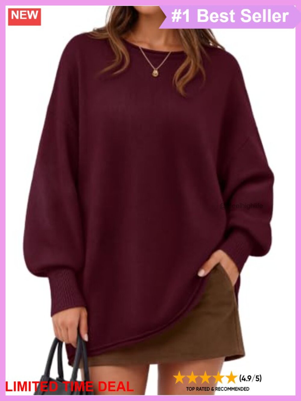 Women's Oversized Crew Neck Long Sleeve Knit Sweater Pullover Casual Fall Winter